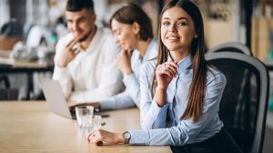 Group of people working out business plan in an office